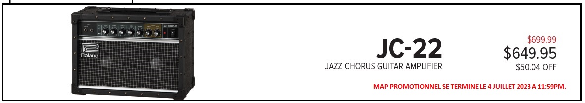  Le son légendaire chez vous  Le Jazz Chorus JC-22 vous fournit le célèbre son clair JC et le fameux effet Dimensional Space Chorus dans un ampli compact, idéal pour jouer à la maison. Doté des caractéristiques essentielles du populaire JC-40 pour une taille encore plus réduite, cet ampli stéréo polyvalent se révèle également idéal pour les ambiances intimes et l'enregistrement. Une reverb haut de gamme complète le chorus embarqué, et une entrée stéréo en façade permet de connecter des multi-effets ou pédales stéréo. Conçu avec les standards de qualité sonore et de robustesse qui ont fait le succès de la gamme, le JC-22 rend le son légendaire JC plus accessible qu'il ne l'a jamais été.